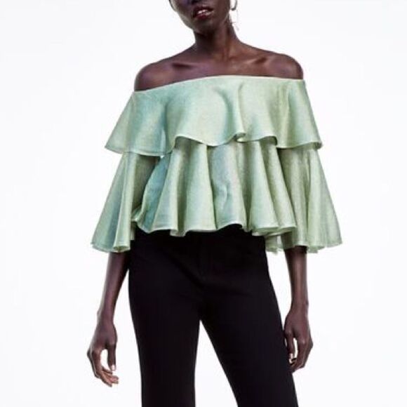 ZARA OFF THE SHOULDER TOP WITH METALLIC THREAD - Picture 2 of 5